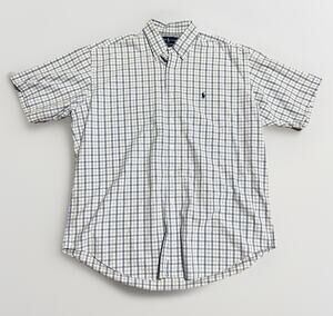 Ralph Lauren Blake Mens L Short Sleeve Button Down Shirt Blue Plaid Cotton Vtg